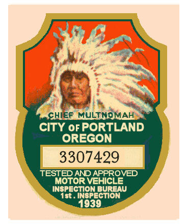 (image for) 1939 Oregon INSPECTION Sticker, Portland 1st